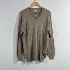 LL Bean VTG Quiet Luxury Merino Wool Sweater Brown Mens Large‎ Tall Old Money